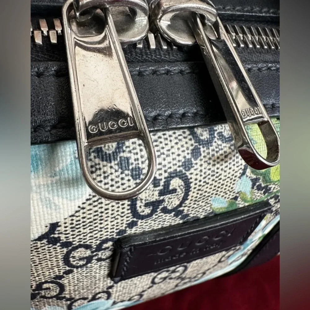 Gucci RARE! Supreme GG Large Signature Blue Blooms on Monogram Boston Satchel